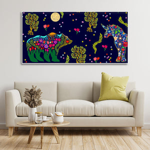 Folk Art Night Bears Canvas Wall Painting