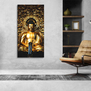 Gautam Buddha Golden Sculpture Vertical Wall Painting