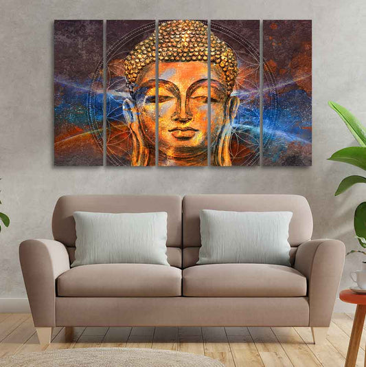 Gautam Buddha Head Wall Painting of Five Pieces