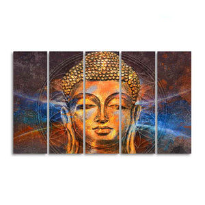 Gautam Buddha Head Wall Painting of Five Pieces