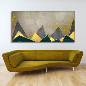 Geometric Shapes with Golden and dark triangles Canvas Wall Painting