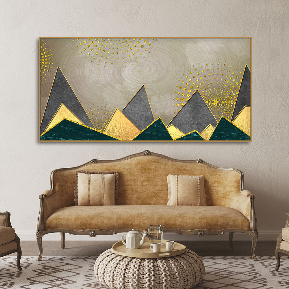 Geometric Shapes with Golden and dark triangles Canvas Wall Painting