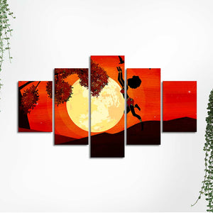 Girl Catching Bird Premium Wall Painting Set of Five