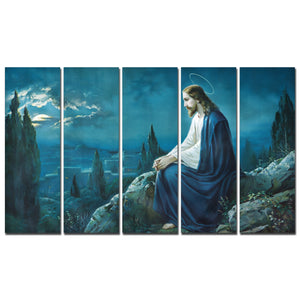 God Jesus in Forest Canvas Wall Painting 5 Pieces