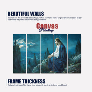 God Jesus in Forest Canvas Wall Painting 5 Pieces