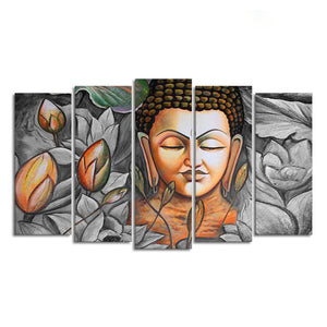 God Buddha Meditating Canvas Wall Painting Set of Five Pieces