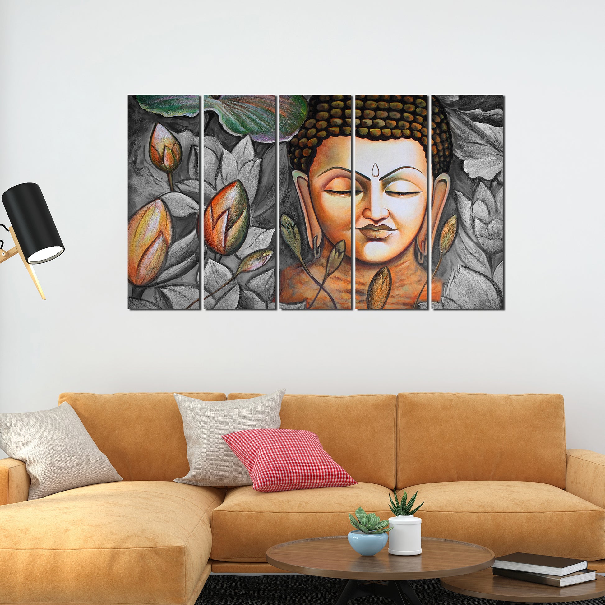 God Buddha Meditating Canvas Wall Painting Set of Five