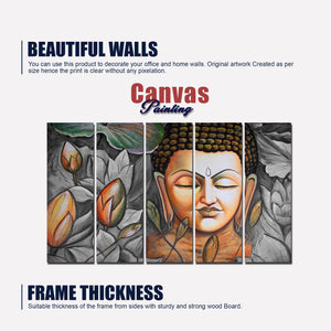 God Buddha Meditating Canvas Wall Painting Set of Five