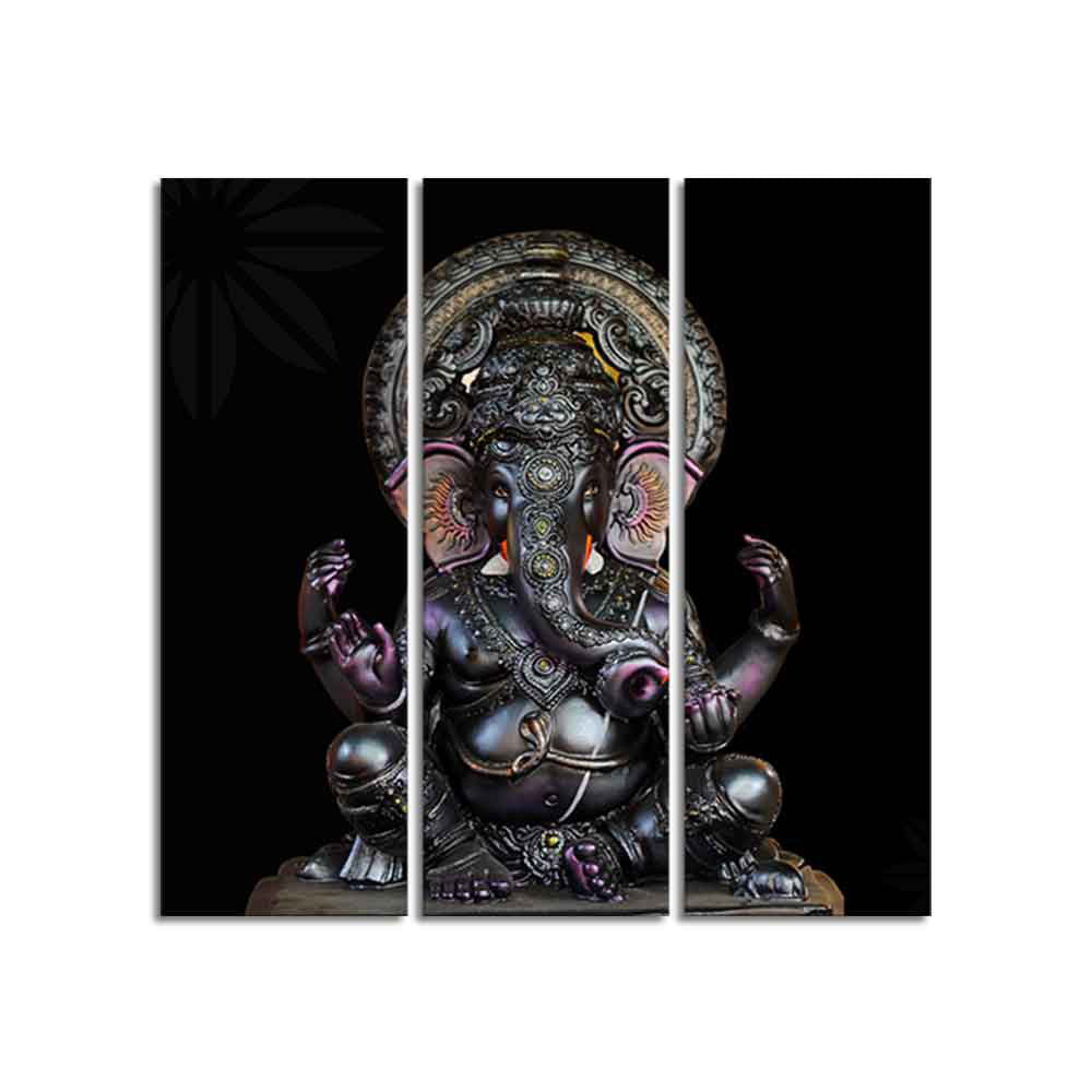 God Ganesha Sculpture Wall Painting of Three Panels