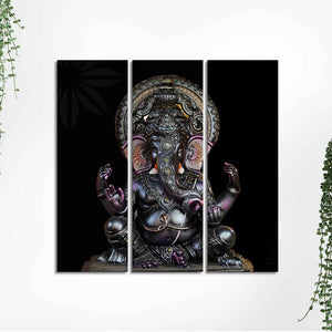 God Ganesha Sculpture Wall Painting of Three Panels