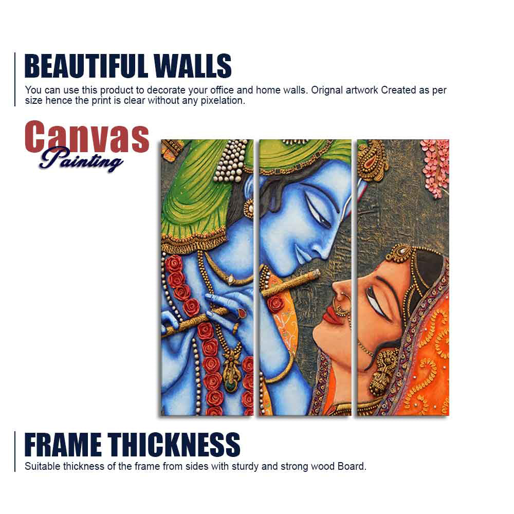 God Radha Krishna Beautiful Wall Painting 3 Pieces