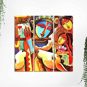 God Radha Krishna Beautiful Wall Painting of 3 Pieces