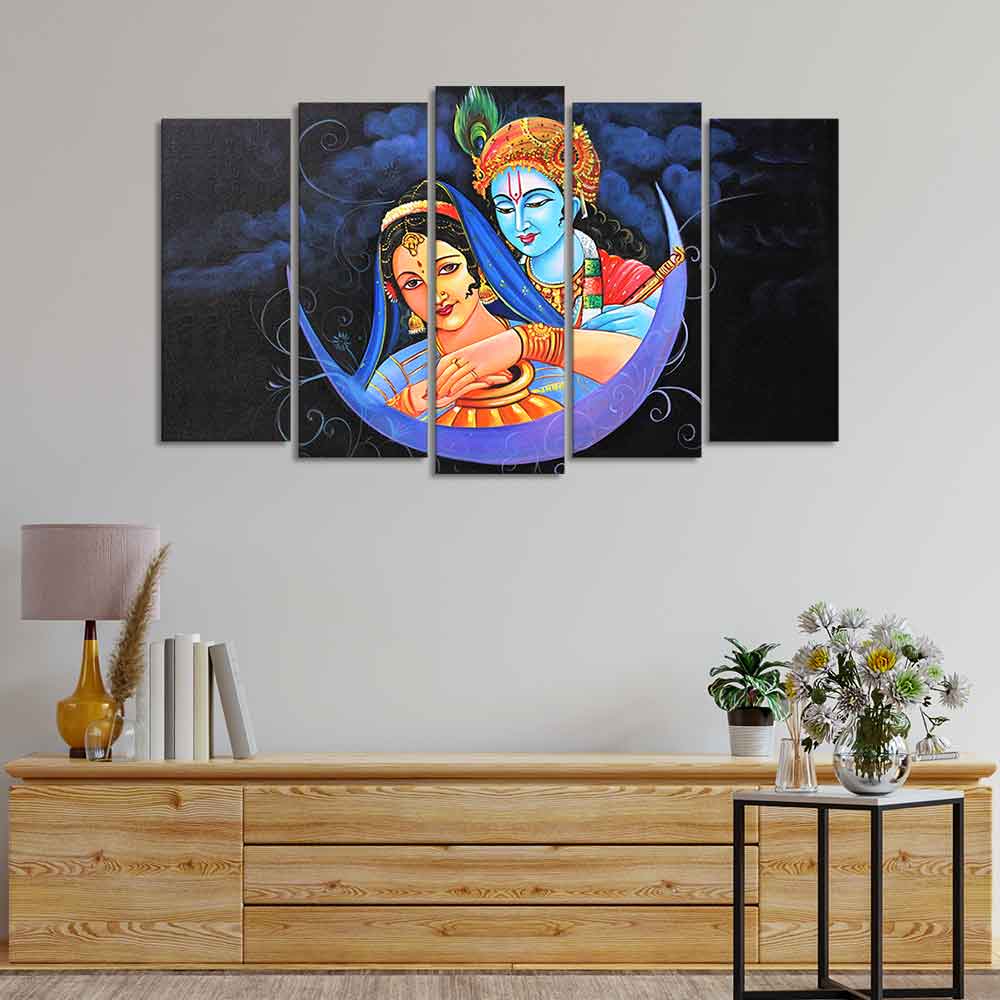 God Radha Krishna Canvas Wall Painting Set of Five