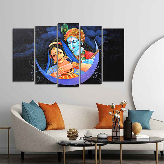 God Radha Krishna Canvas Wall Painting Set of Five