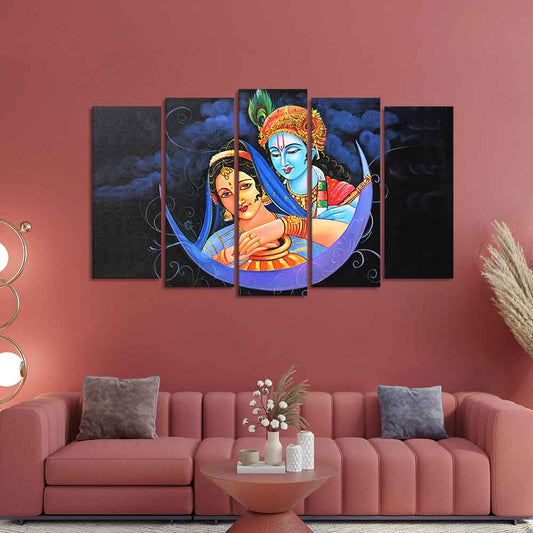 God Radha Krishna Canvas Wall Painting Set of Five