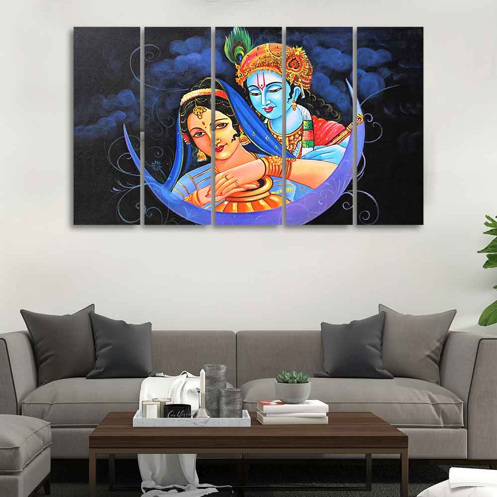 God Radha Krishna Canvas Wall Painting Set of Five Pieces