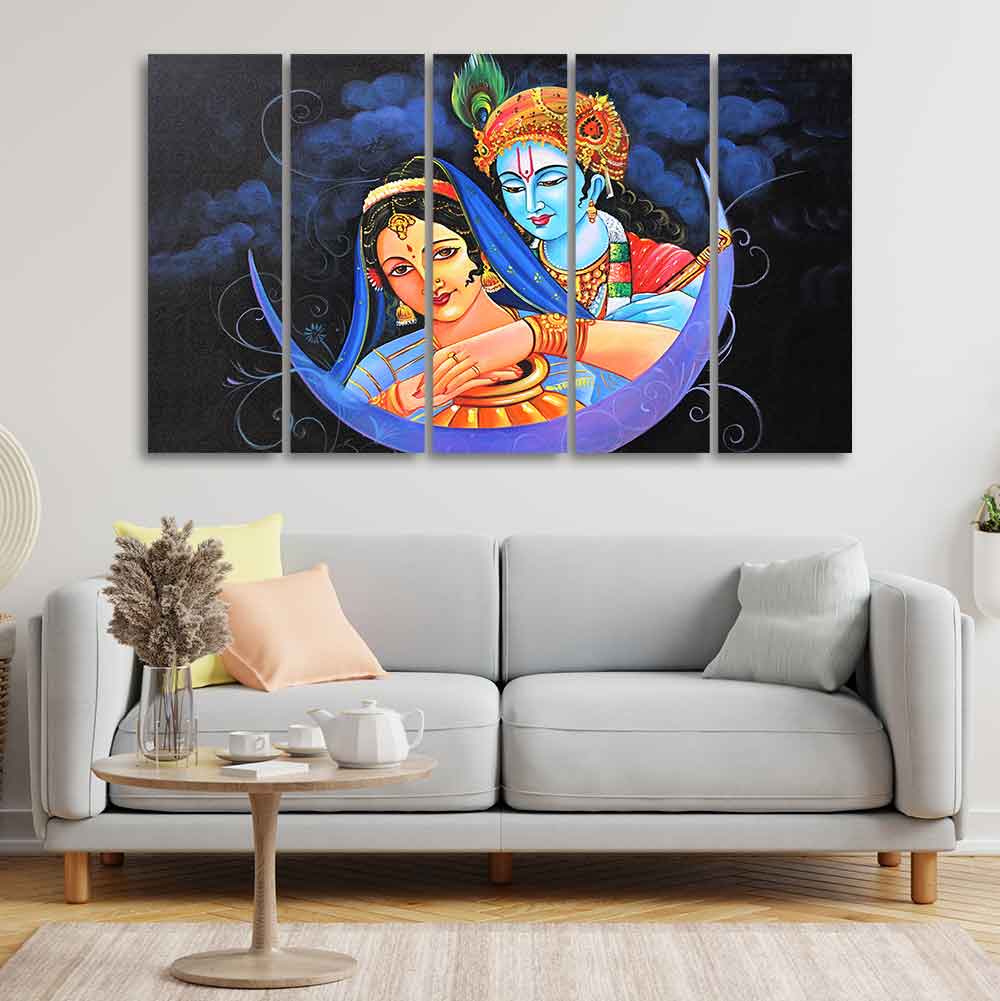 God Radha Krishna Canvas Wall Painting Set of Five Pieces