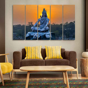 God Shiva Statue Canvas Wall Painting of Five Pieces