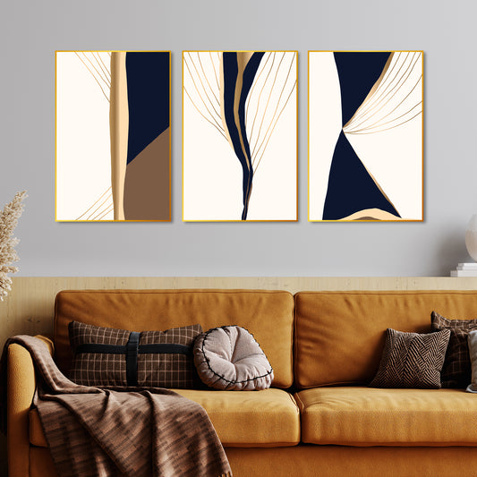 Gold & Black Modern Art Floating Canvas Wall Painting Set of Three