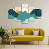Gold Mountain Landscape Line art with Sunrise Background 5 Pieces Wall Painting