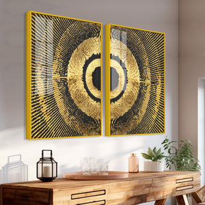 Golden 3D Pattern Acrylic Floating Wall Painting Set of 2