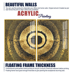 Golden 3D Pattern Acrylic Floating Wall Painting Set of 2