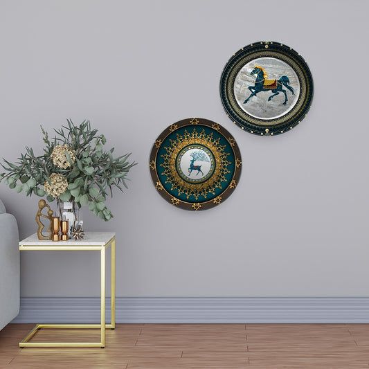 Golden Abstract Animals Luxurious Art Wall Hanging Plates of Two Pieces