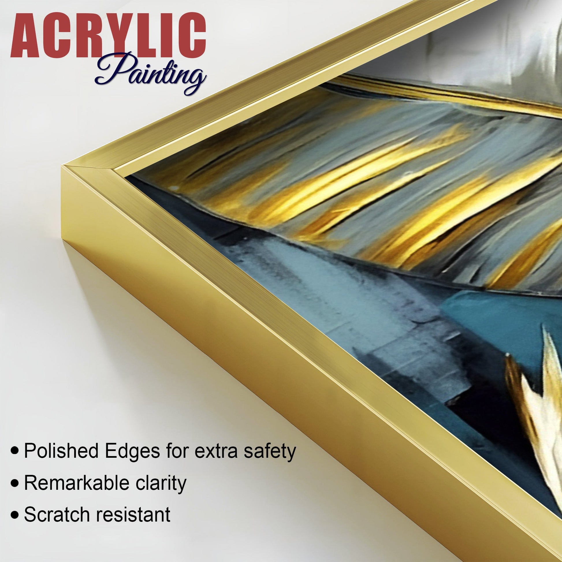 Golden Abstract Art Acrylic Floating Wall Painting Set of 2