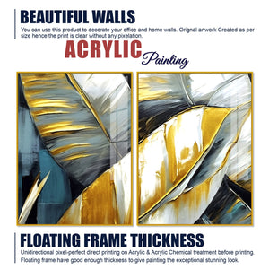 Golden Abstract Art Acrylic Floating Wall Painting Set of 2