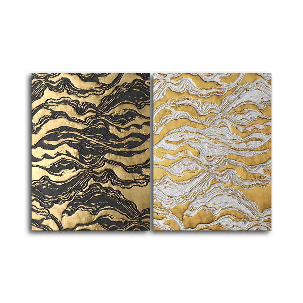 Golden Abstract Art Canvas Wall Painting of Two Pieces