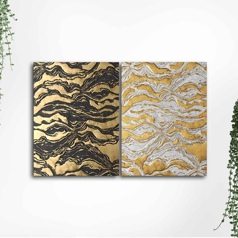 Golden Abstract Art Canvas Wall Painting of Two Pieces