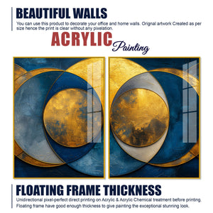 Golden Abstract Modern Circle Acrylic Floating Wall Painting Set of Two Pieces