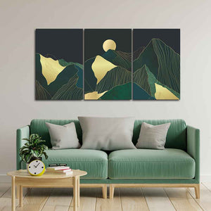 Golden Abstract Mountains Wall Painting of 3 Pieces