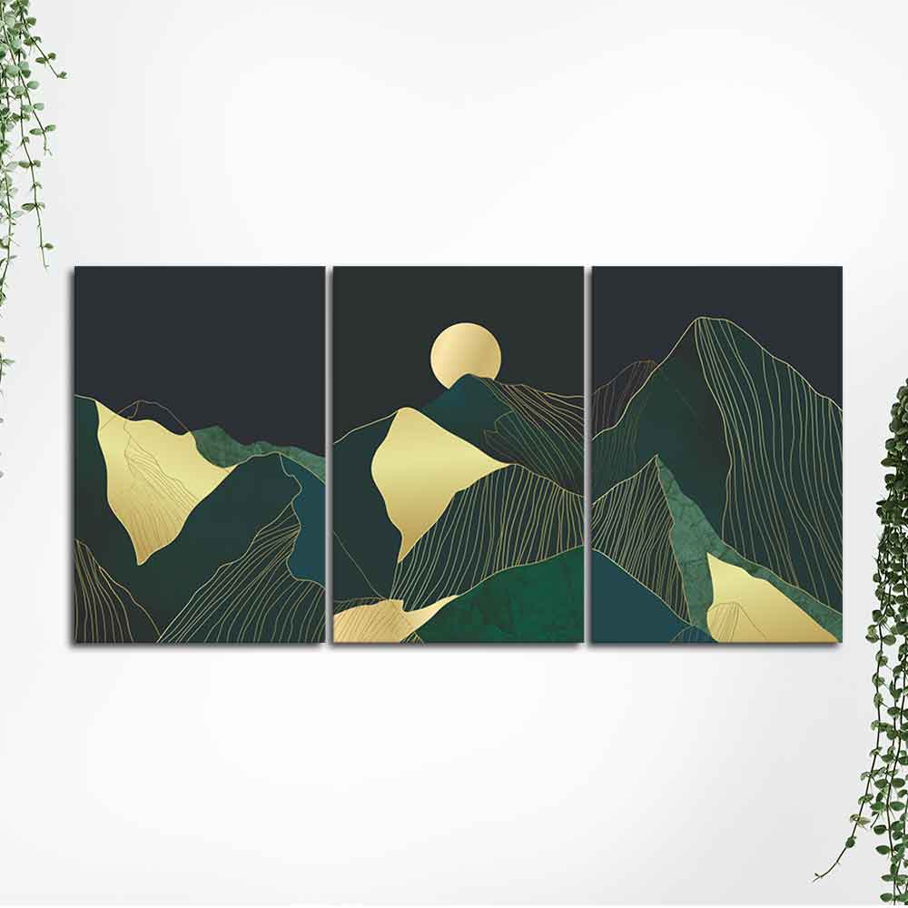 Golden Abstract Mountains Wall Painting of 3 Pieces