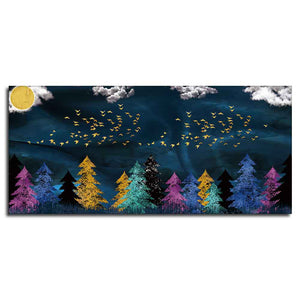 Golden Birds Flying over The Dark Forest Canvas Wall Painting