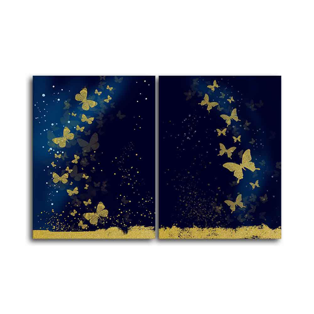 Golden Butterflies Canvas Wall Painting of Two Pieces