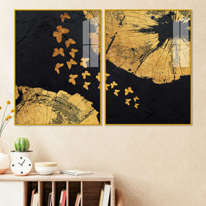 Golden Butterflies Flying Acrylic Floating Wall Painting Set of 2