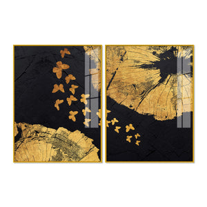 Golden Butterflies Flying Acrylic Floating Wall Painting Set of 2