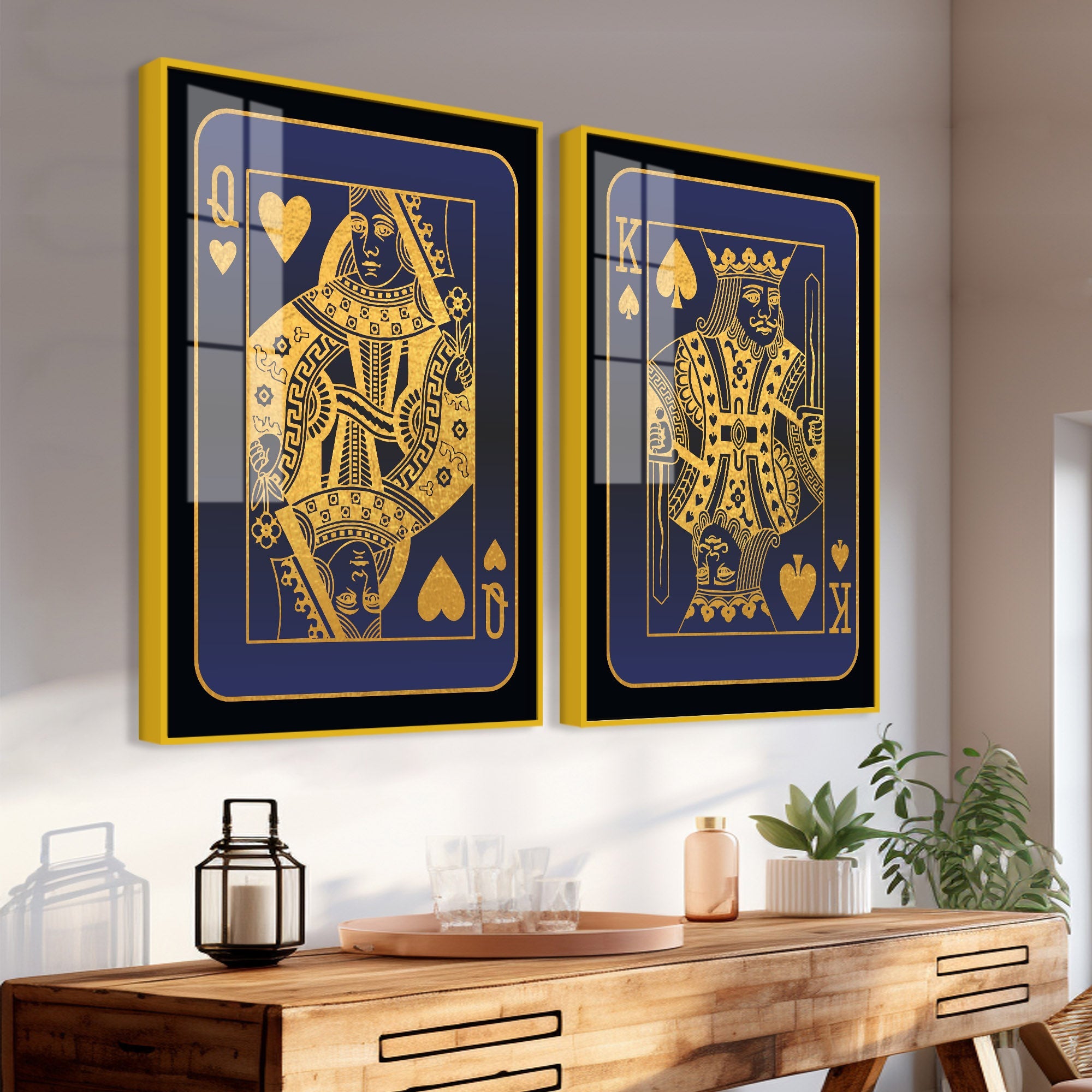 Golden Card of King and Queen Acrylic Floating Wall Painting Set