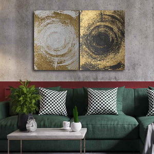 Golden Circular Texture Canvas Wall Painting of Two Pieces