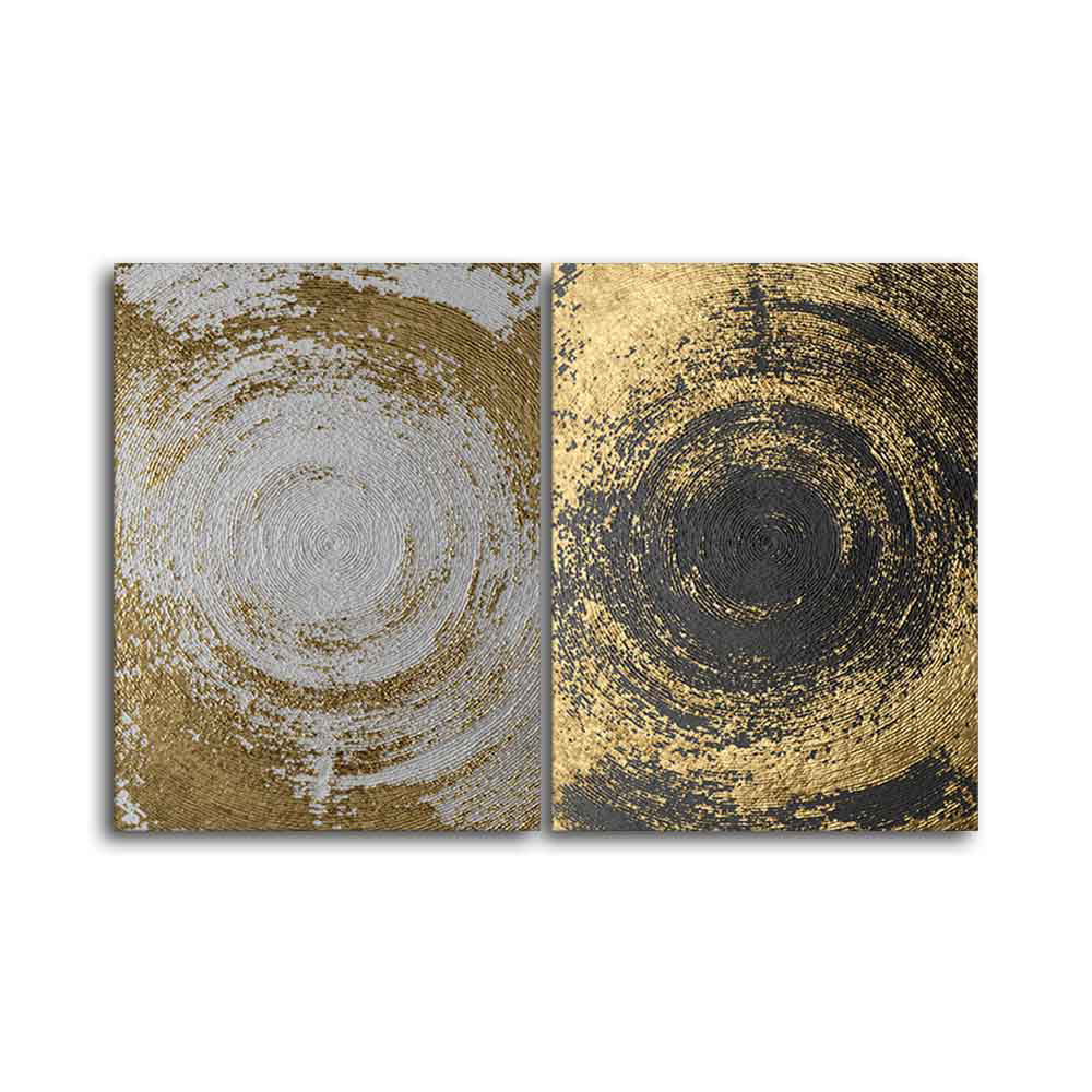 Golden Circular Texture Canvas Wall Painting of Two Pieces