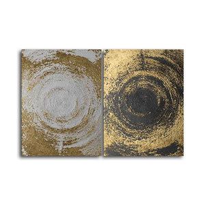 Golden Circular Texture Canvas Wall Painting of Two Pieces