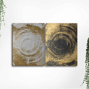 Golden Circular Texture Canvas Wall Painting of Two Pieces