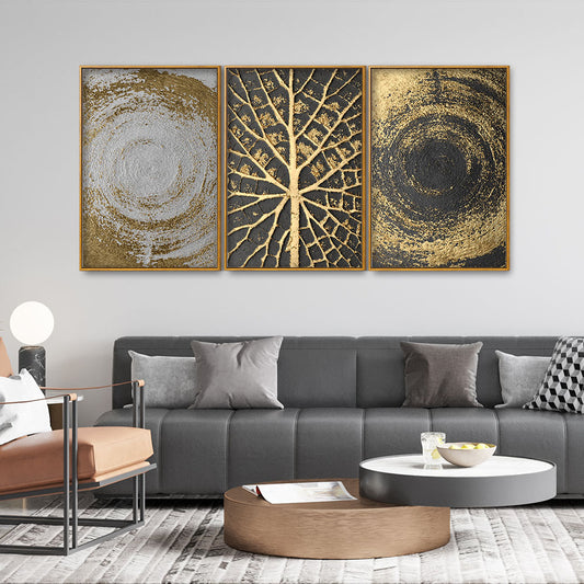 Golden Circular Texture Floating Canvas Wall Painting Set of Three