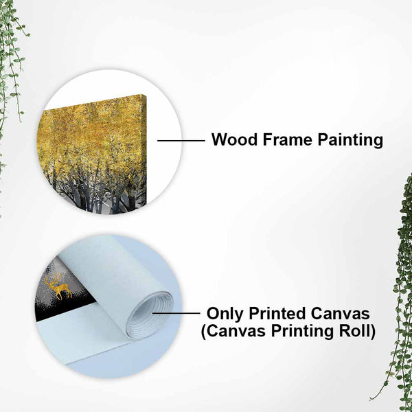 Golden Deer in Dark Forest Canvas Wall Painting