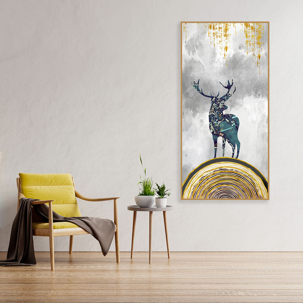 Golden Deer Silhouette Premium Canvas Wall Painting