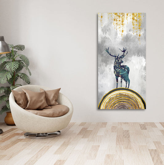 Golden Deer Silhouette Premium Canvas Wall Painting