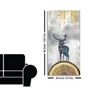 Golden Deer Silhouette Premium Canvas Wall Painting