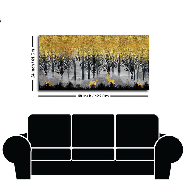 Golden Deers in Dark Forest Premium Canvas Wall Painting