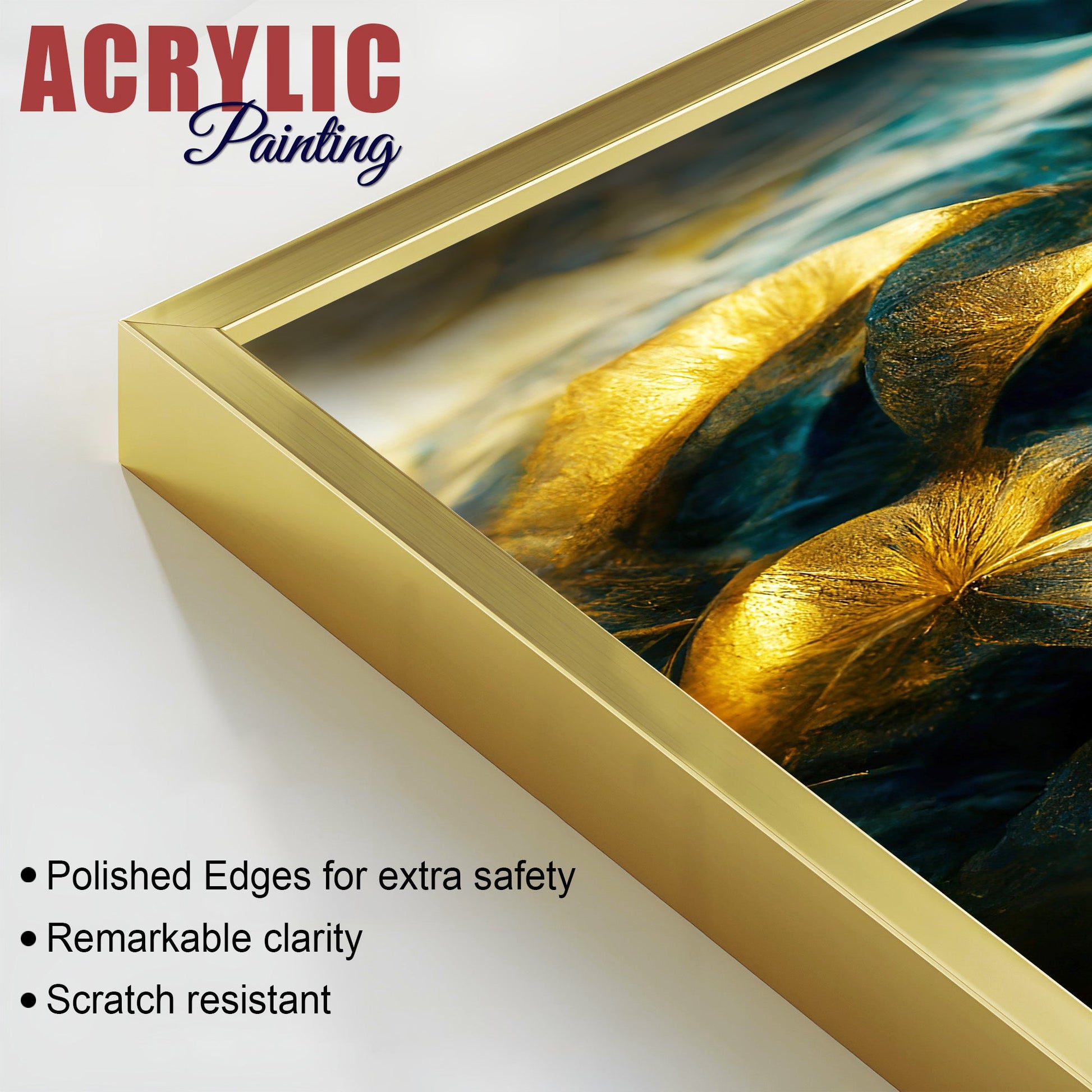 Golden Dreamy Flower Acrylic Floating Wall Painting Set of 2